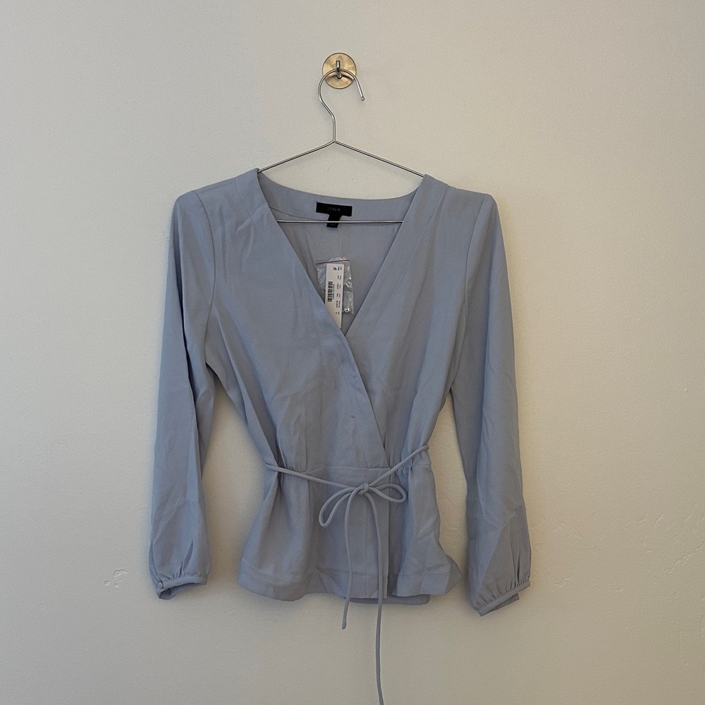 J. Crew Soft Blue V-Neck Wrap Blouse